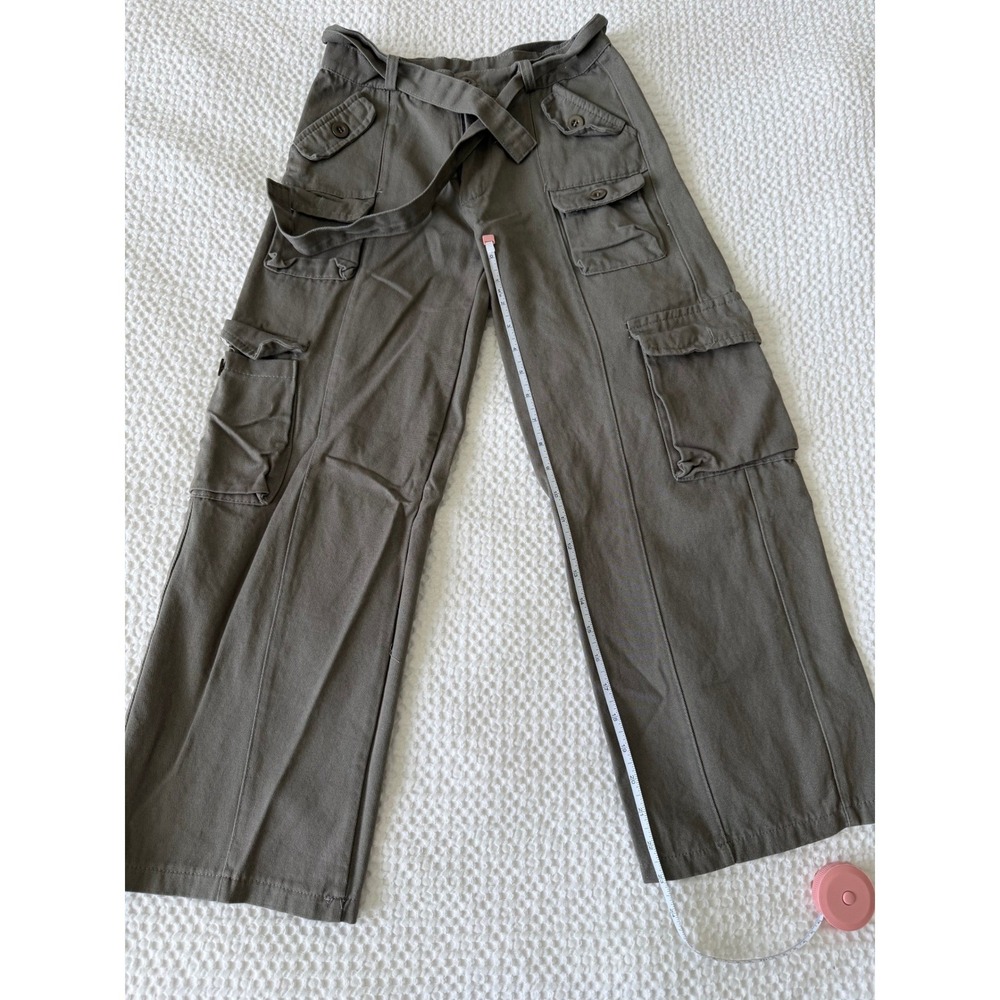 Unbranded Cargo Pants Women S Olive Green Wide Leg Belted Utility Streetwear